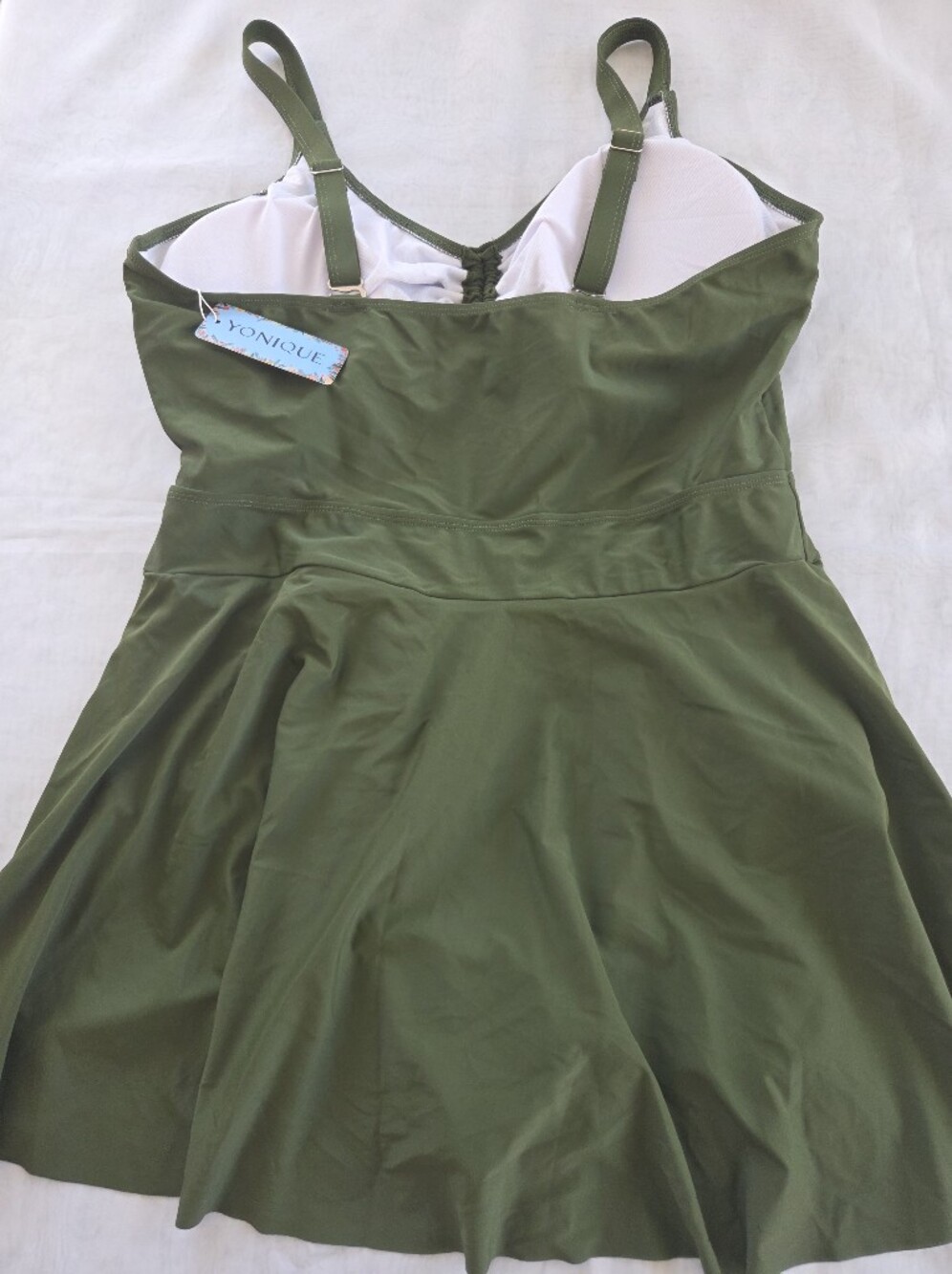 Olive Green Swim Dress with Adjustable Front Detail - Picture 5 of 7
